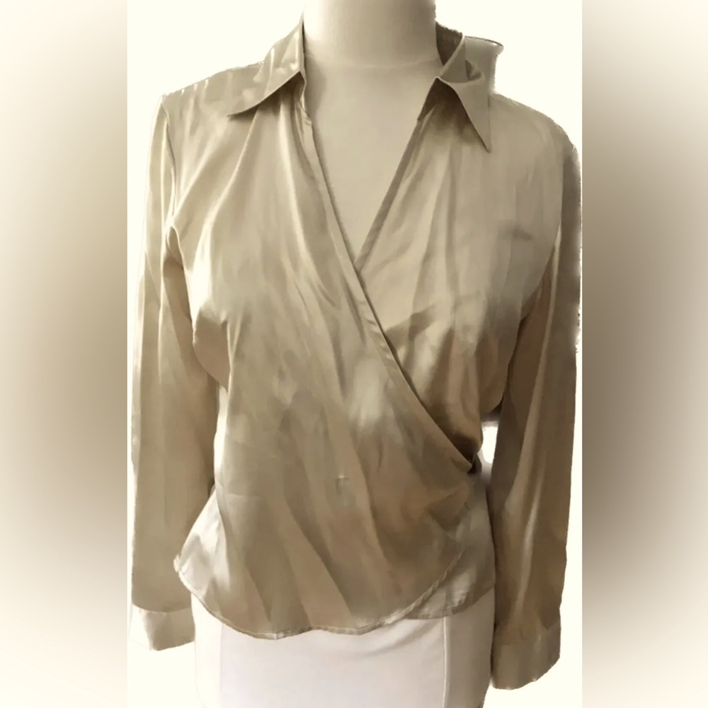 Ann Taylor Silk Wrap Gold Blouse Size 8